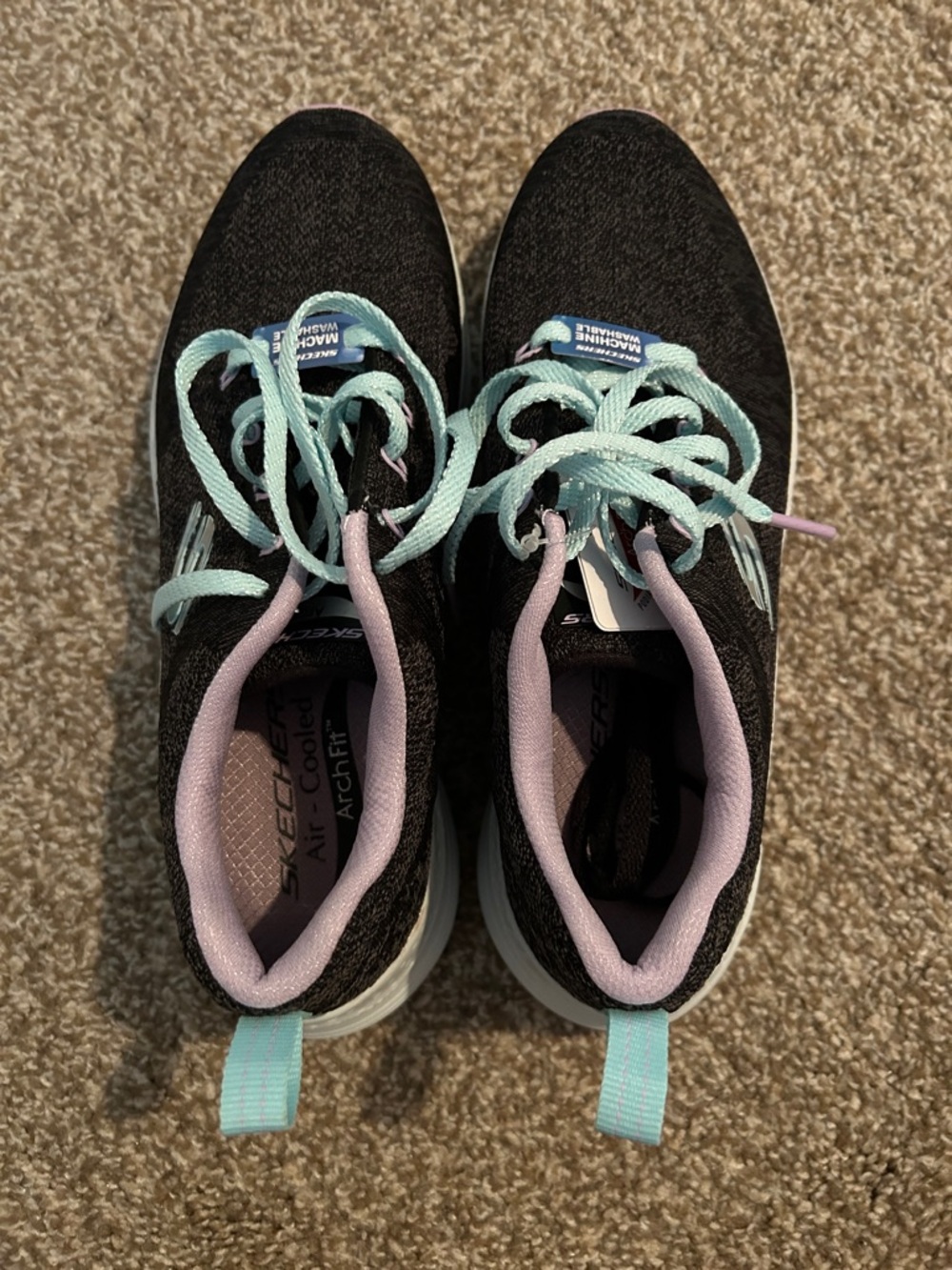Skechers Black Sneakers with Mint and Lavender Accents